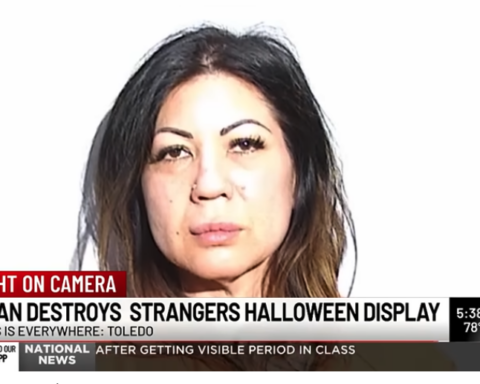 Mugshot of woman arrested for destroying Halloween lawn decorations